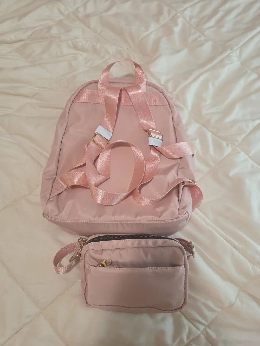 Pink Nylon Backpack and Crossbody Pouch - Picture 2 of 3